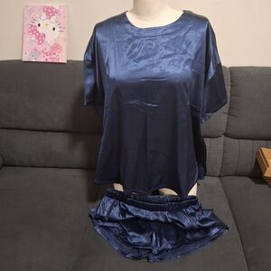 Silky Navy Blue Pajama Set